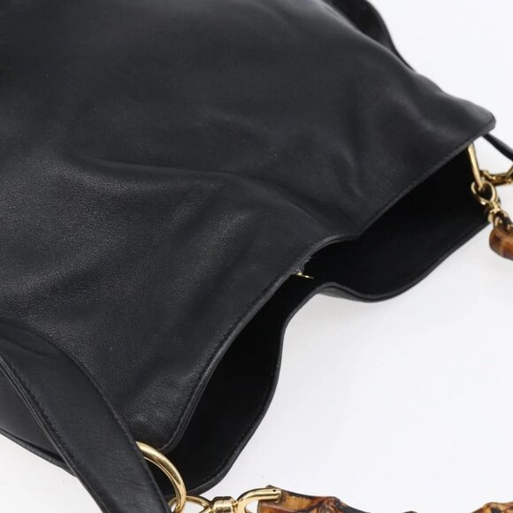 GUCCI Bamboo Shoulder Bag Leather 2way Black Gold Auth - Picture 7 of 16